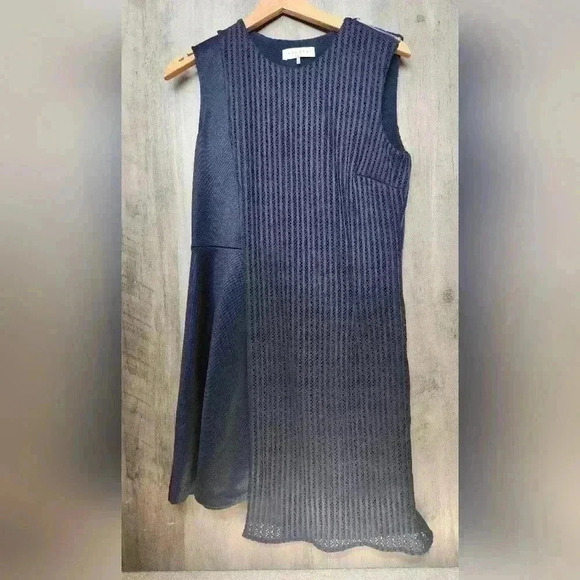 SANDRO Paris Ready Knitted-Panel Jersey Mini Dress Navy Blue Women's Size 8 US - Picture 6 of 15